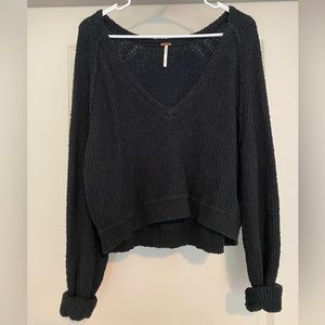 Free People Black V Neck Sweater Size S